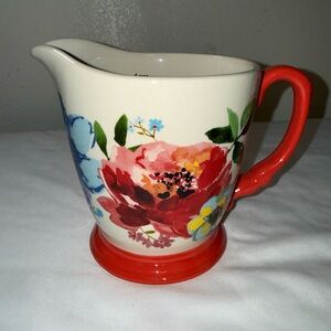 The Pioneer Woman Floral Ceramic Pitcher with Red Handle